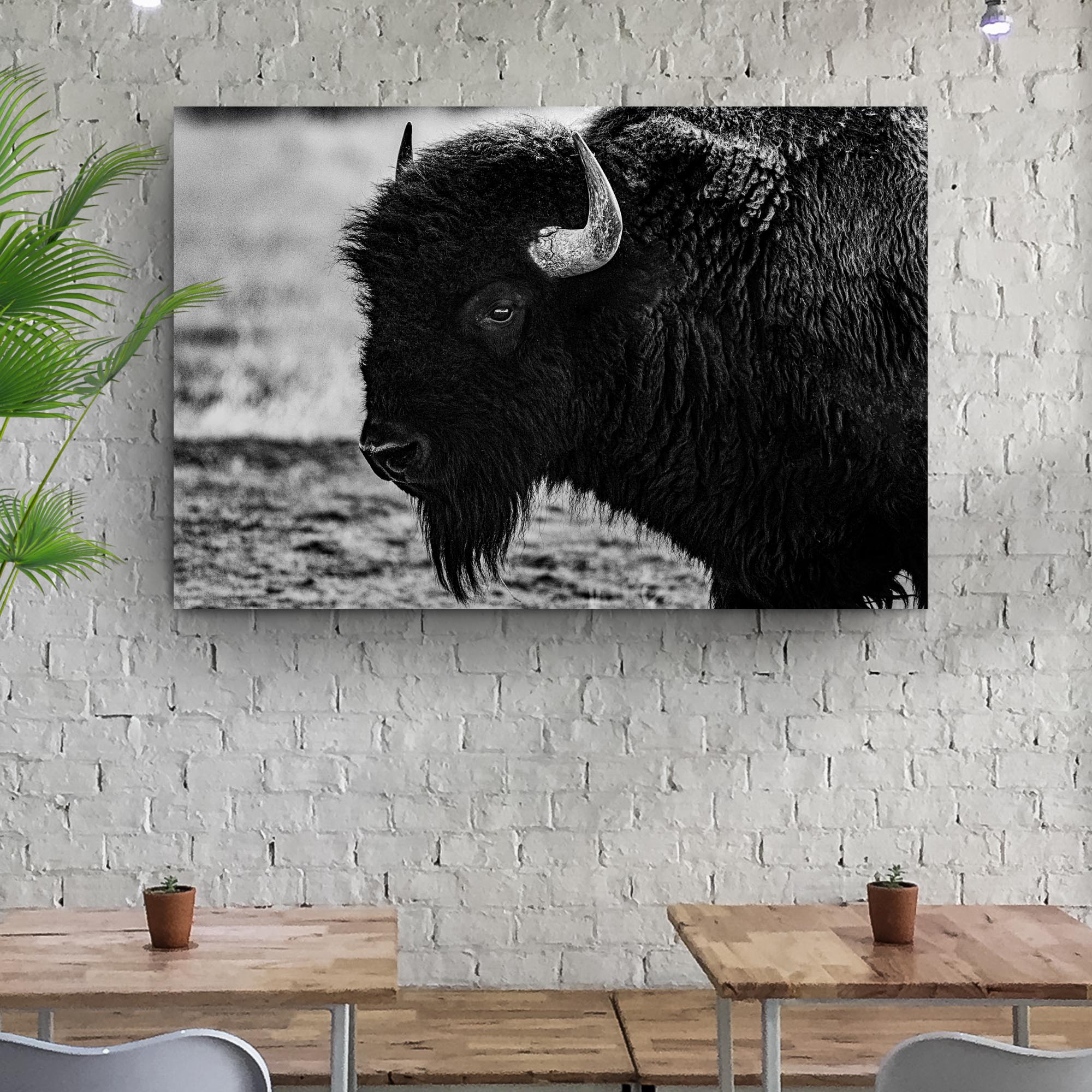 Black and White Bison Canvas Wall Art Secondary image