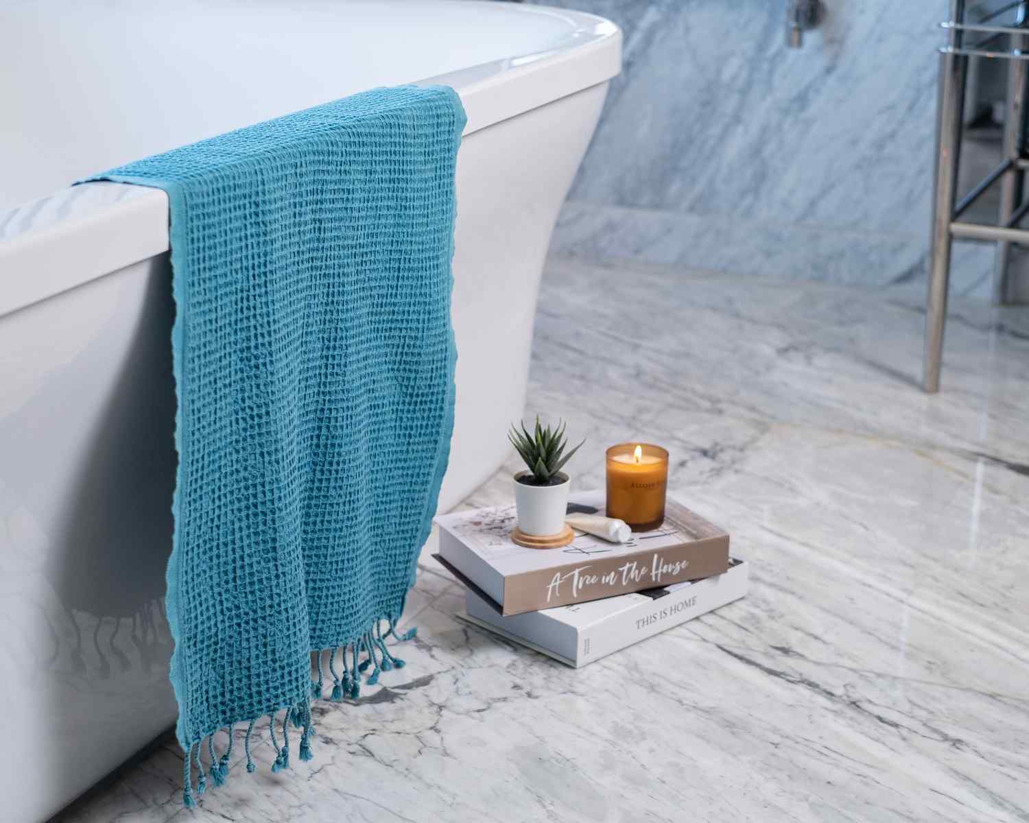 Waffle Turkish Towel Teal Hand Towel