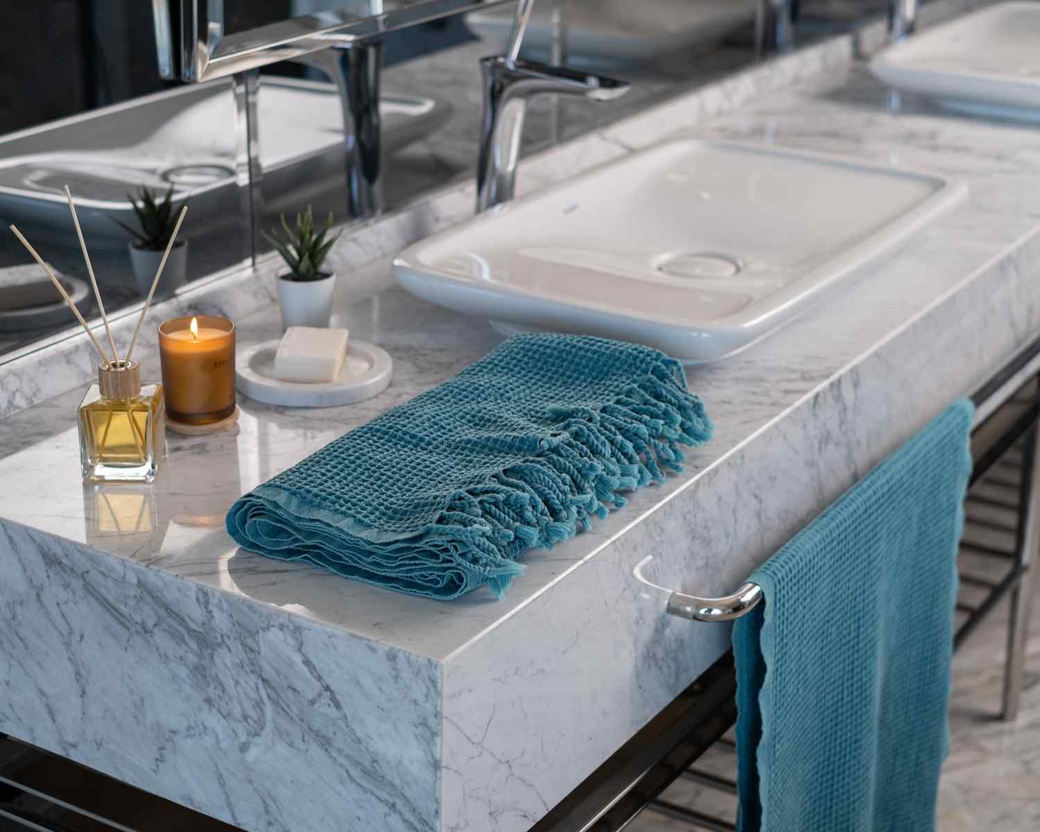 Waffle Turkish Towel Teal Bath&Hand Towel(Set)