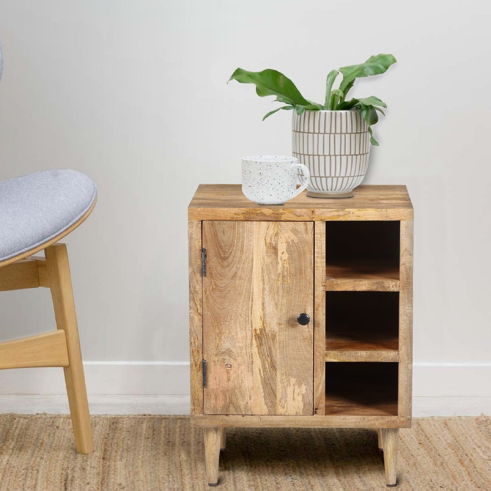 Mango Wood Side Table with Open Cubbies 27 H x 16 W x 21 L Inches Brown Mango Wood
