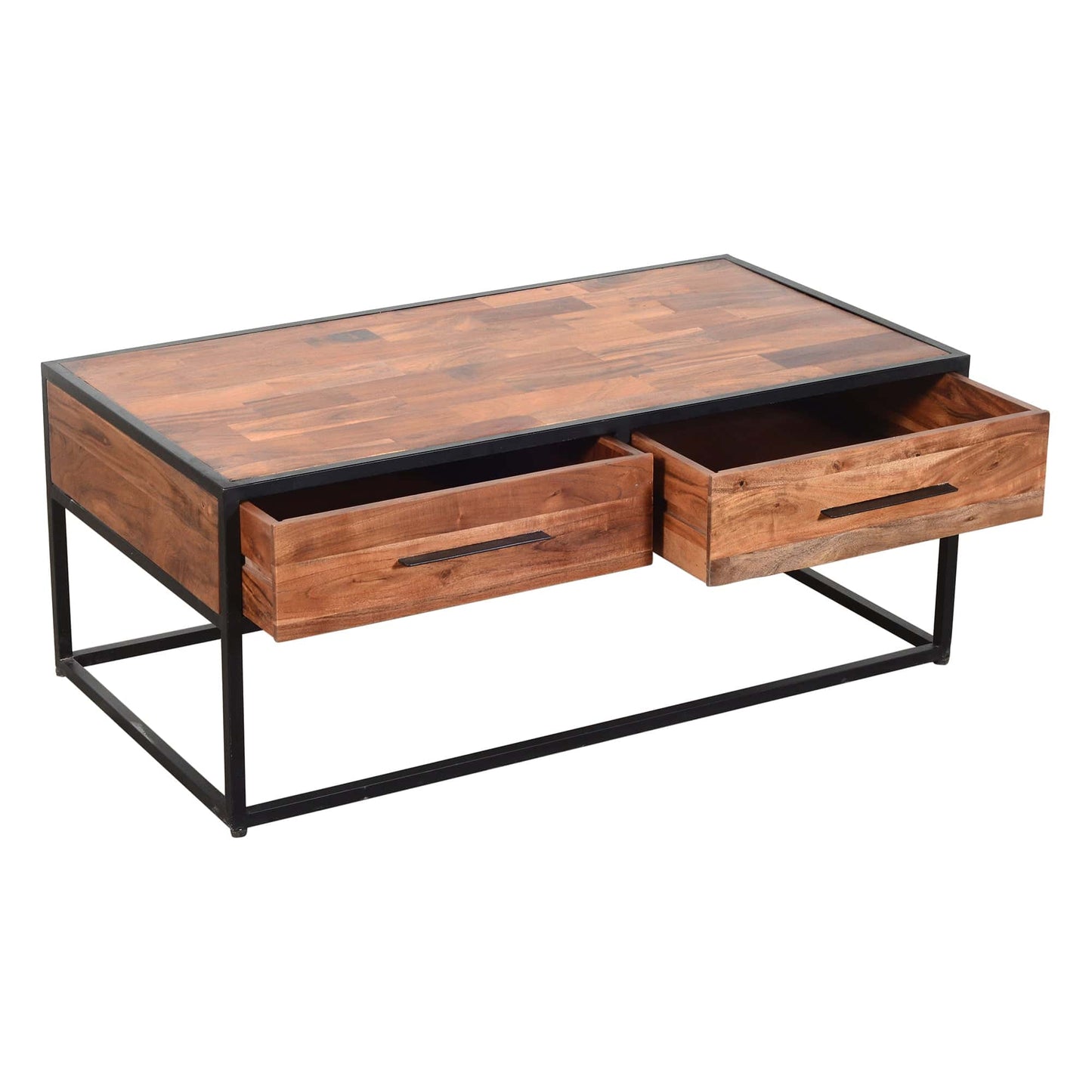 2 Drawer Coffee Table with Wooden Tile Top