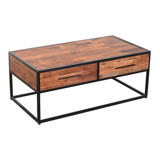 2 Drawer Coffee Table with Wooden Tile Top