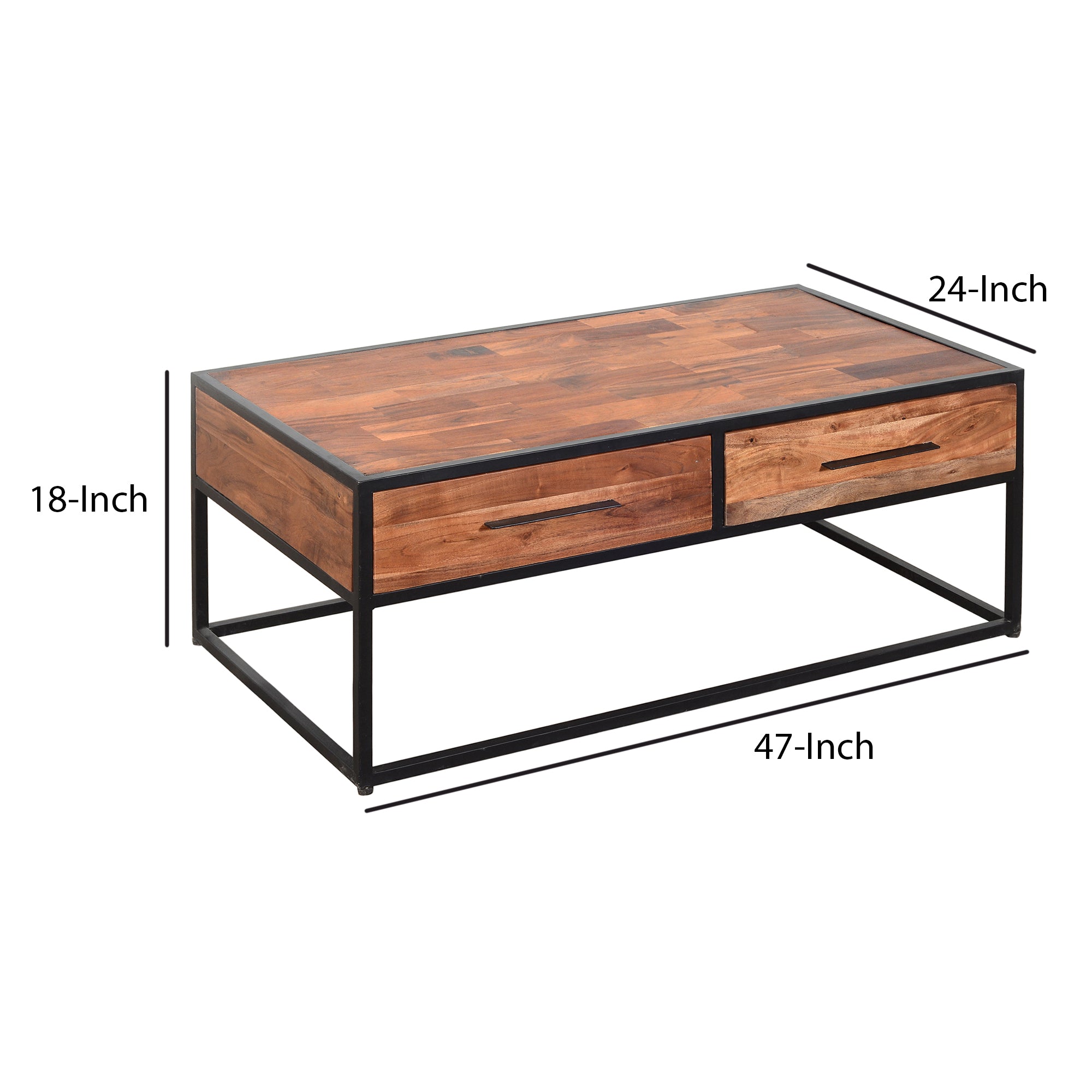 2 Drawer Coffee Table with Wooden Tile Top