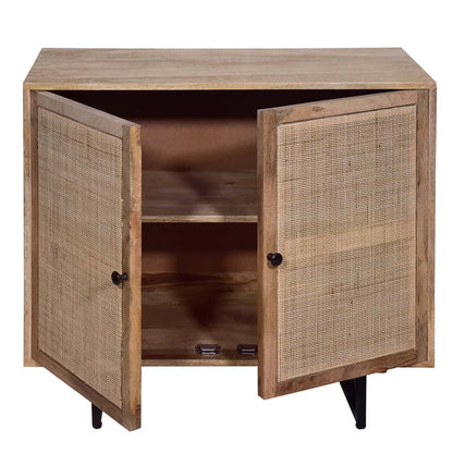 Handcrafted Accent Cabinet with 2 Mesh Rattan Doors