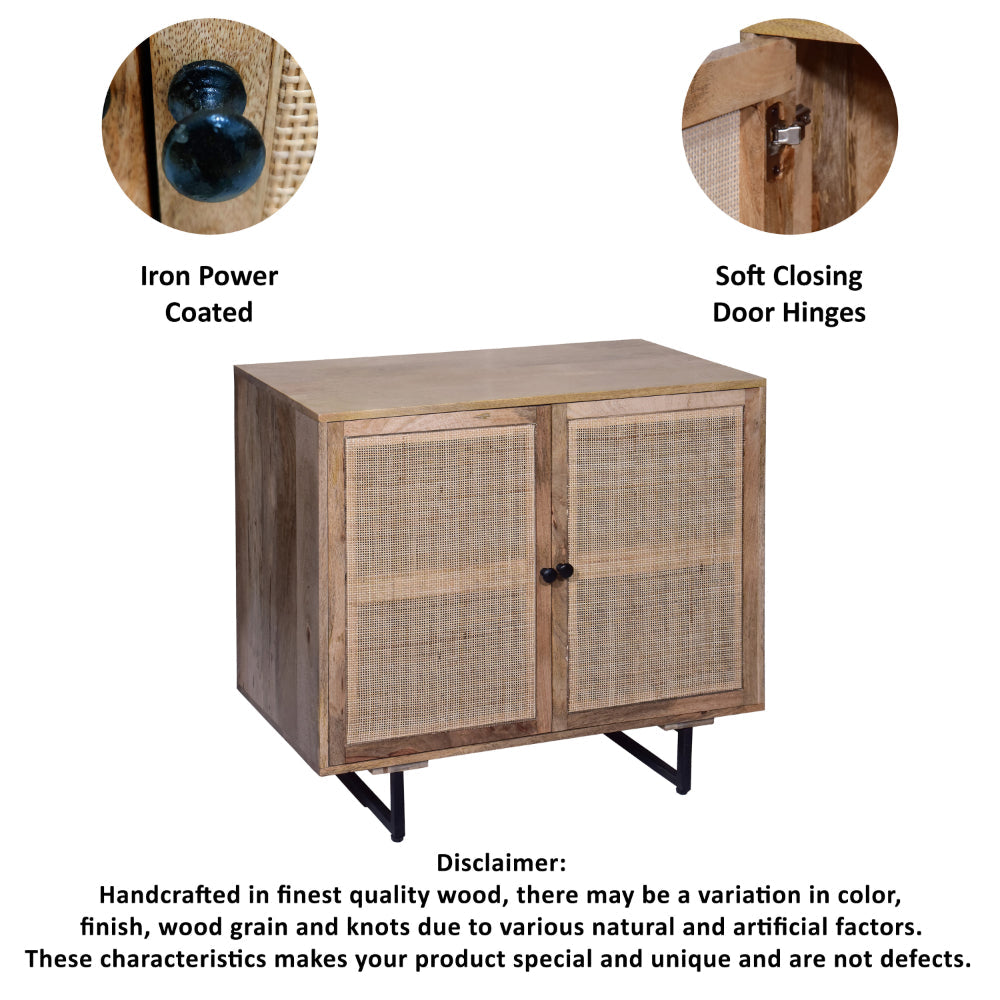 Handcrafted Accent Cabinet with 2 Mesh Rattan Doors