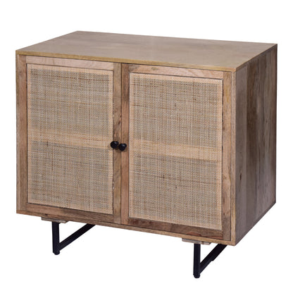 Handcrafted Accent Cabinet with 2 Mesh Rattan Doors