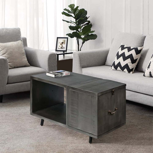 Handcrafted Coffee Table with Hinged Lift Top Storage in Charcoal Gray 30 L x 16 W x 18 H Inches Gray Acacia Wood and Metal