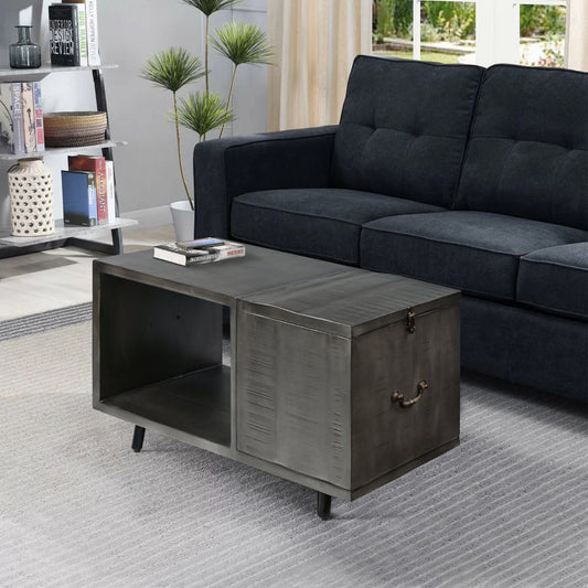 Handcrafted Coffee Table with Hinged Lift Top Storage in Charcoal Gray