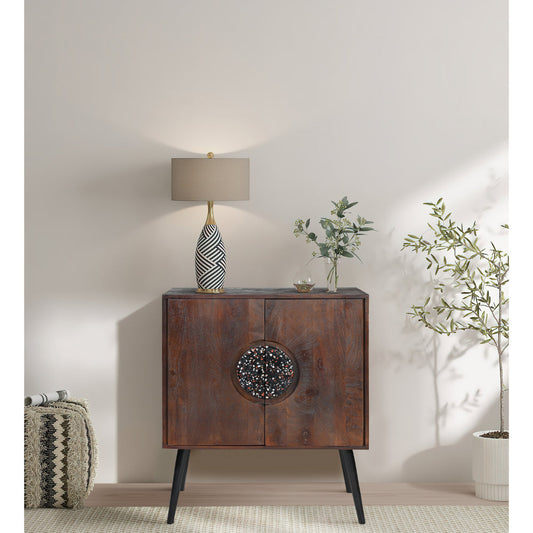 2 Door Mango Wood Sideboard Cabinet with Terrazzo Stone