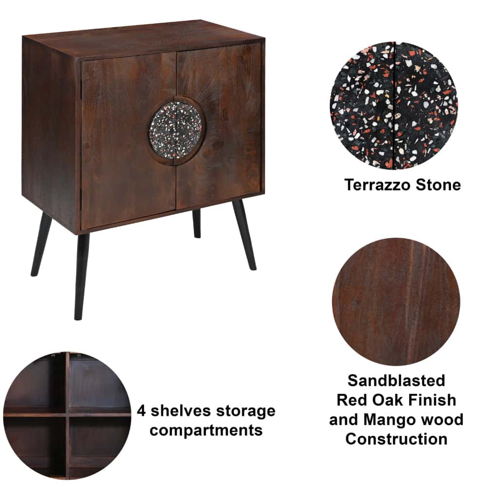 2 Door Mango Wood Sideboard Cabinet with Terrazzo Stone