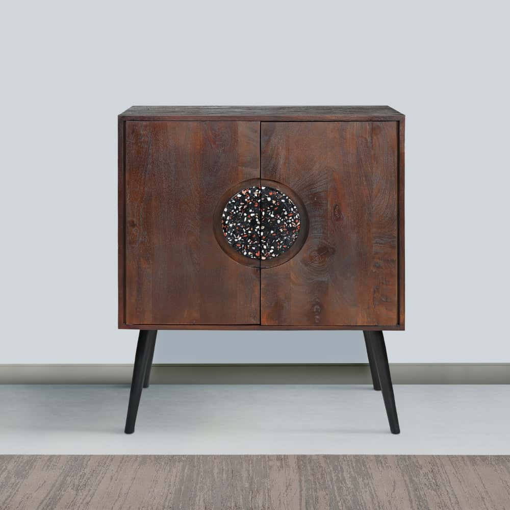 2 Door Mango Wood Sideboard Cabinet with Terrazzo Stone