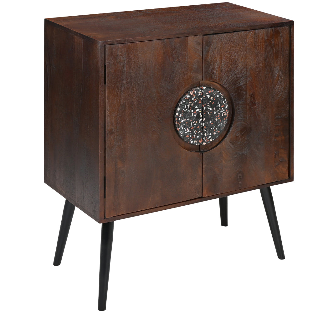 2 Door Mango Wood Sideboard Cabinet with Terrazzo Stone