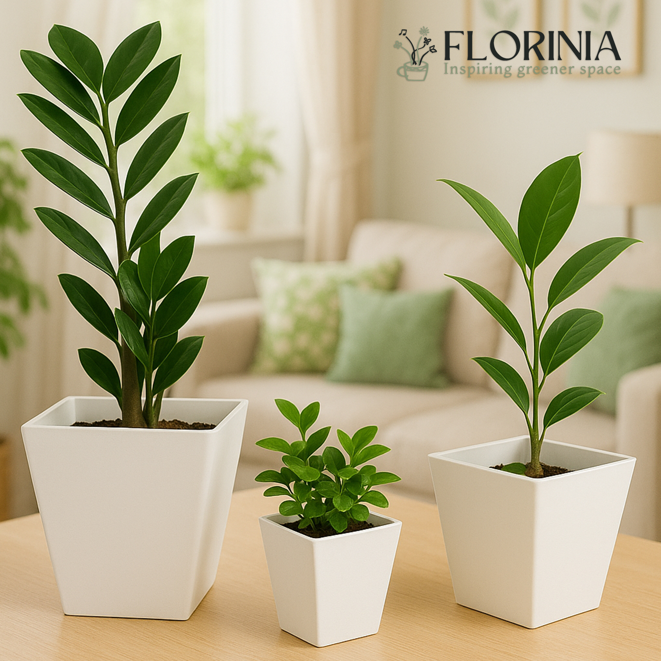 3-Piece White Plastic Square Planter Pot Set – Modern Tapered Design Main image