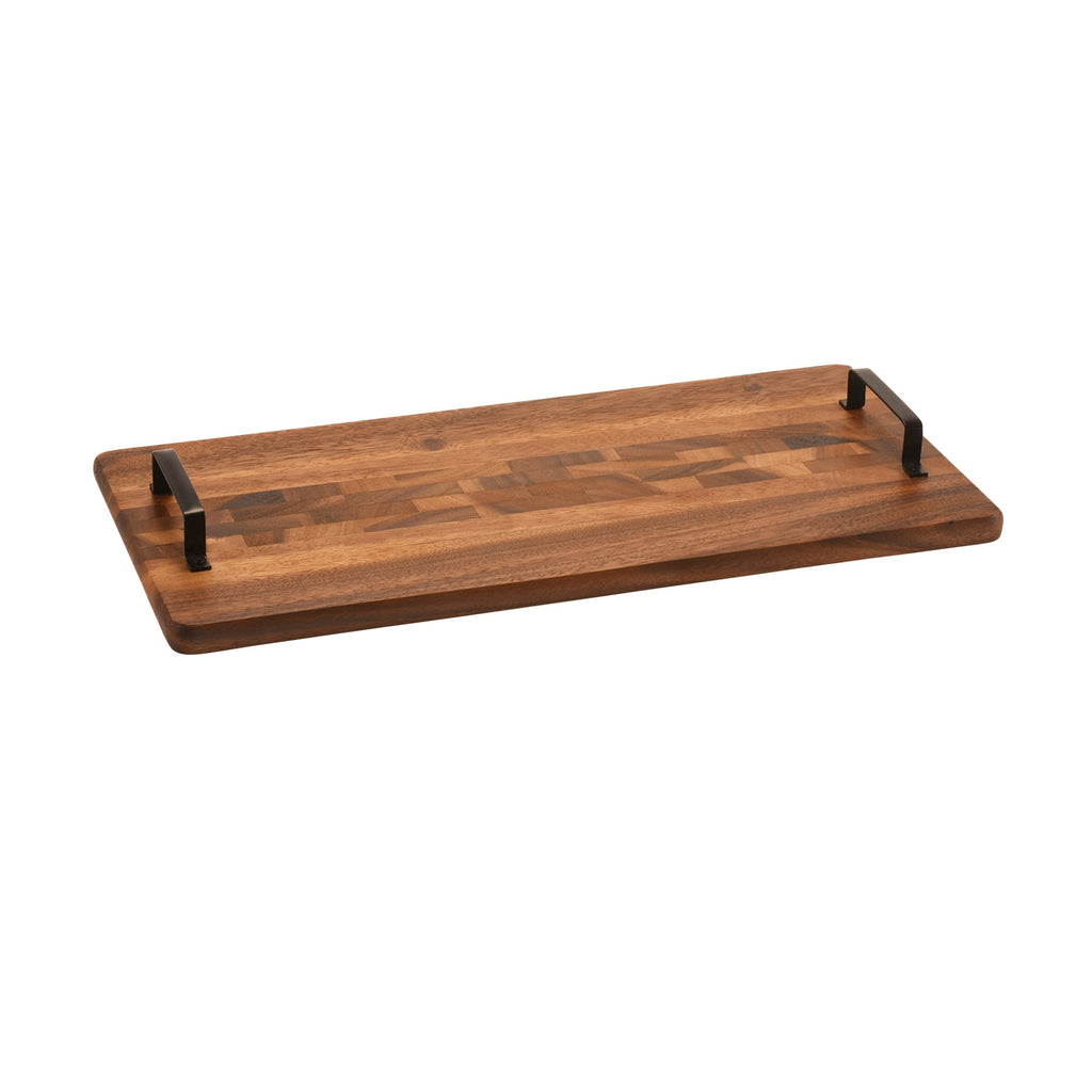 Acacia Serving Trays with Metal Handles