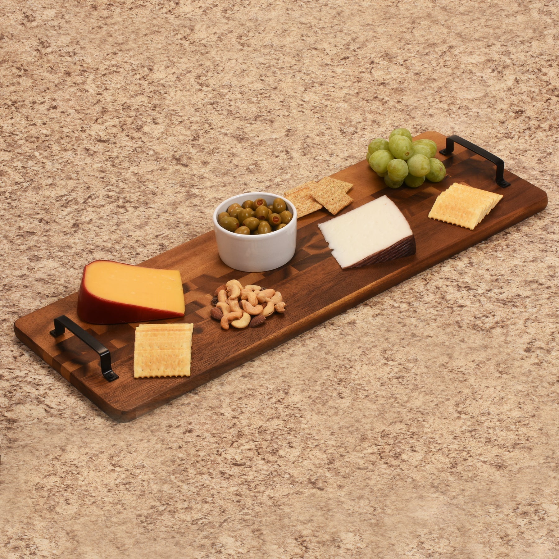 Acacia Serving Trays with Metal Handles