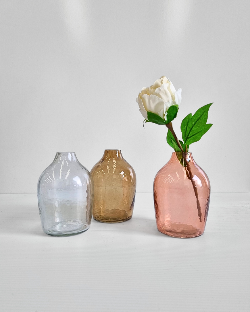 Haley Handblown Hammered Bud Vase Clear