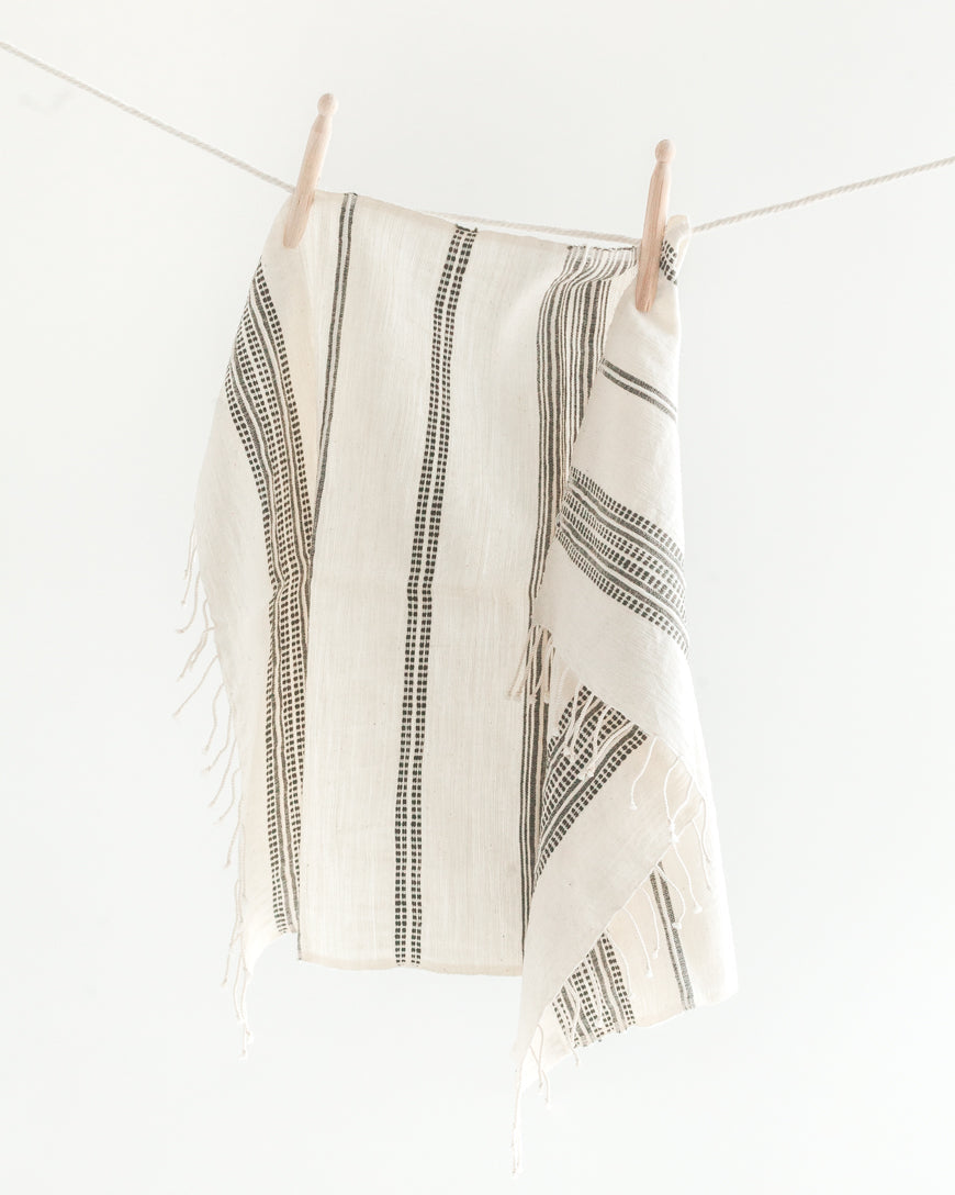Aden Cotton Hand Towel Natural with Grey Main image