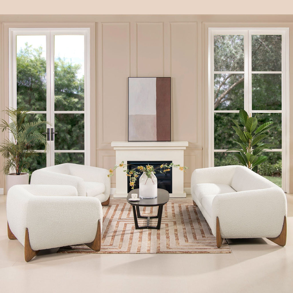 Alpine 44" Sherpa Arm Chair, Ivory White Boucle