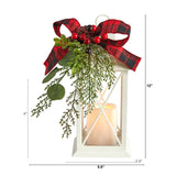 12" Holiday White Lantern With Berries Christmas Table Arrangement