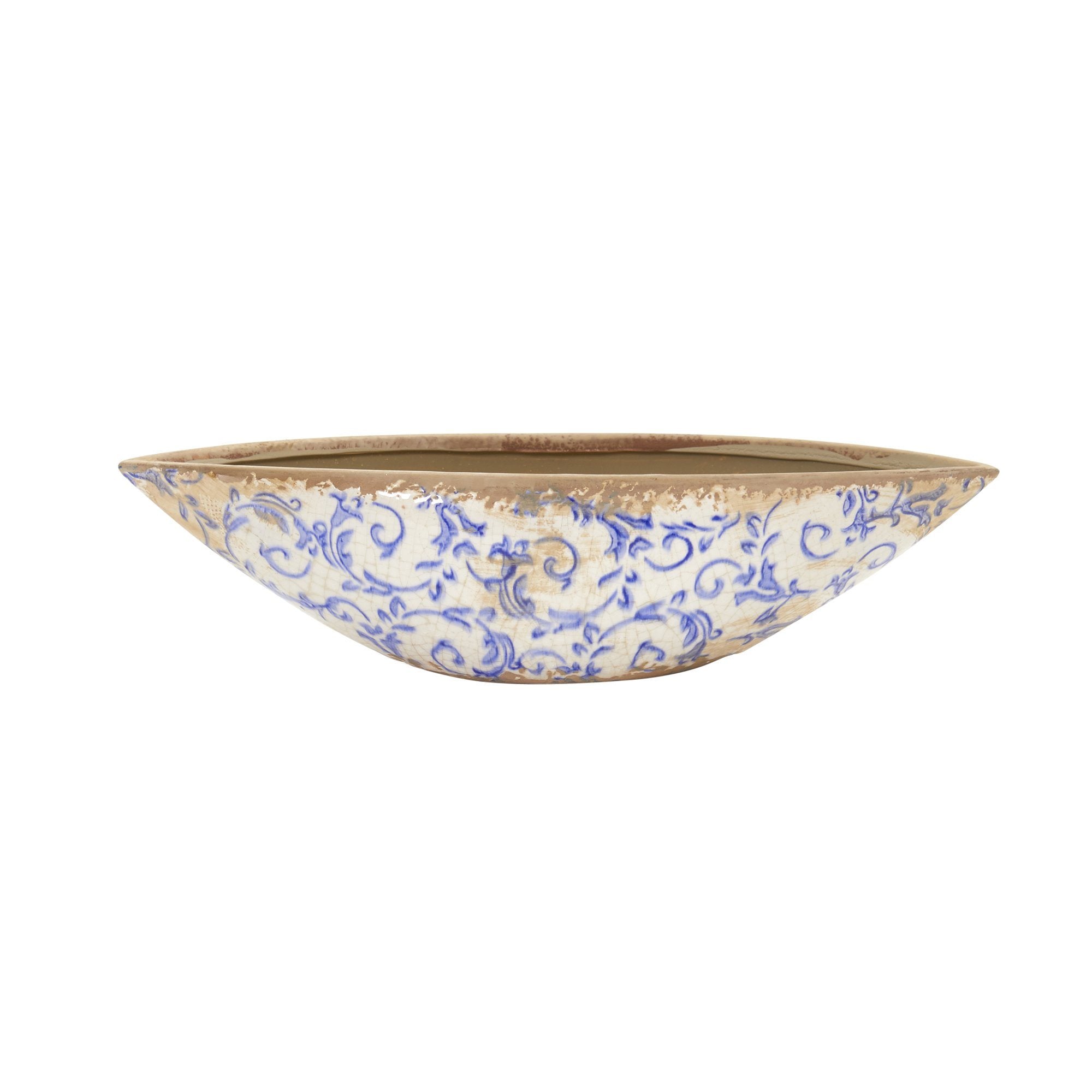 13” Tuscan Ceramic Blue Scroll Decorative Bowl Secondary image