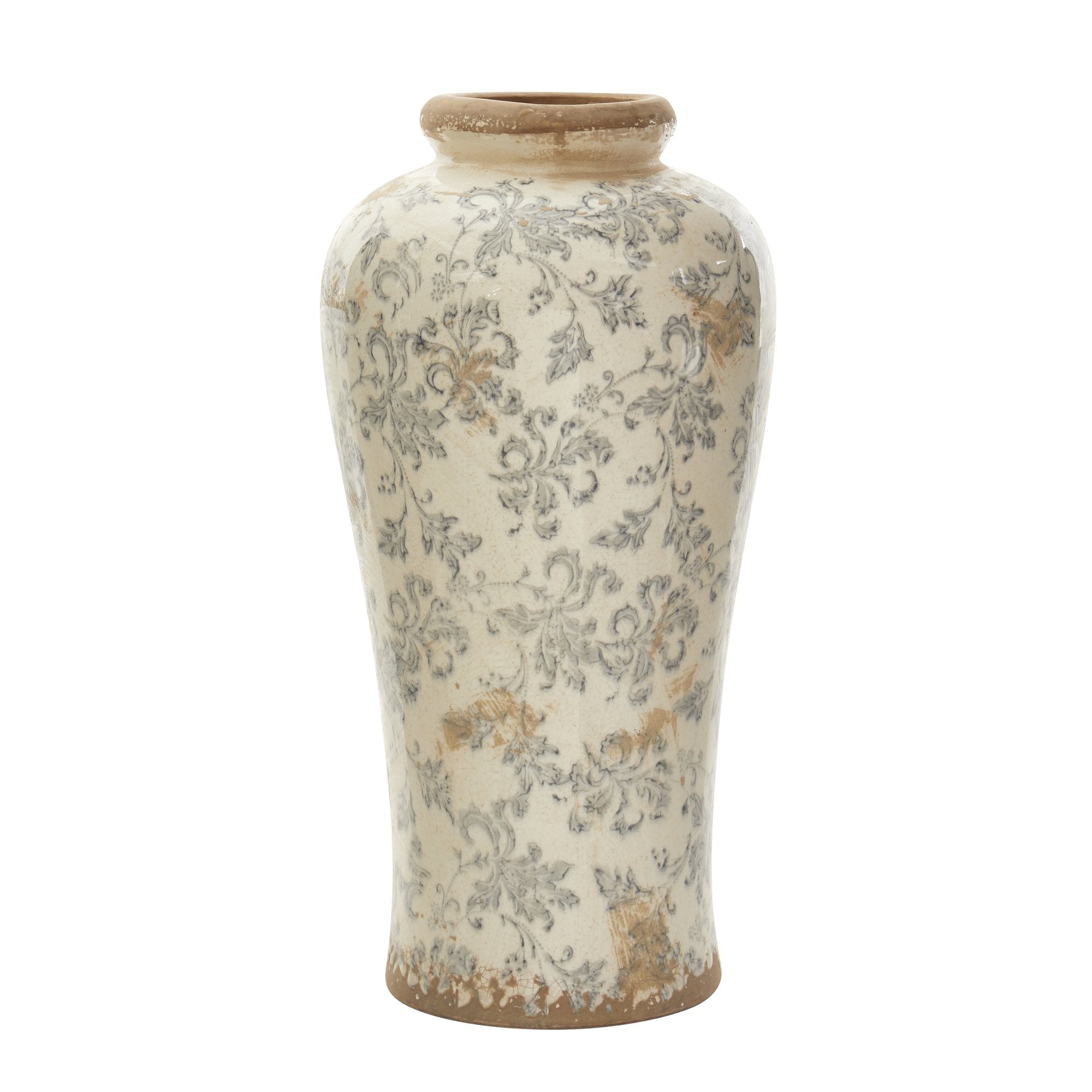 16” Tuscan Ceramic Floral Scroll Urn Vase Secondary image