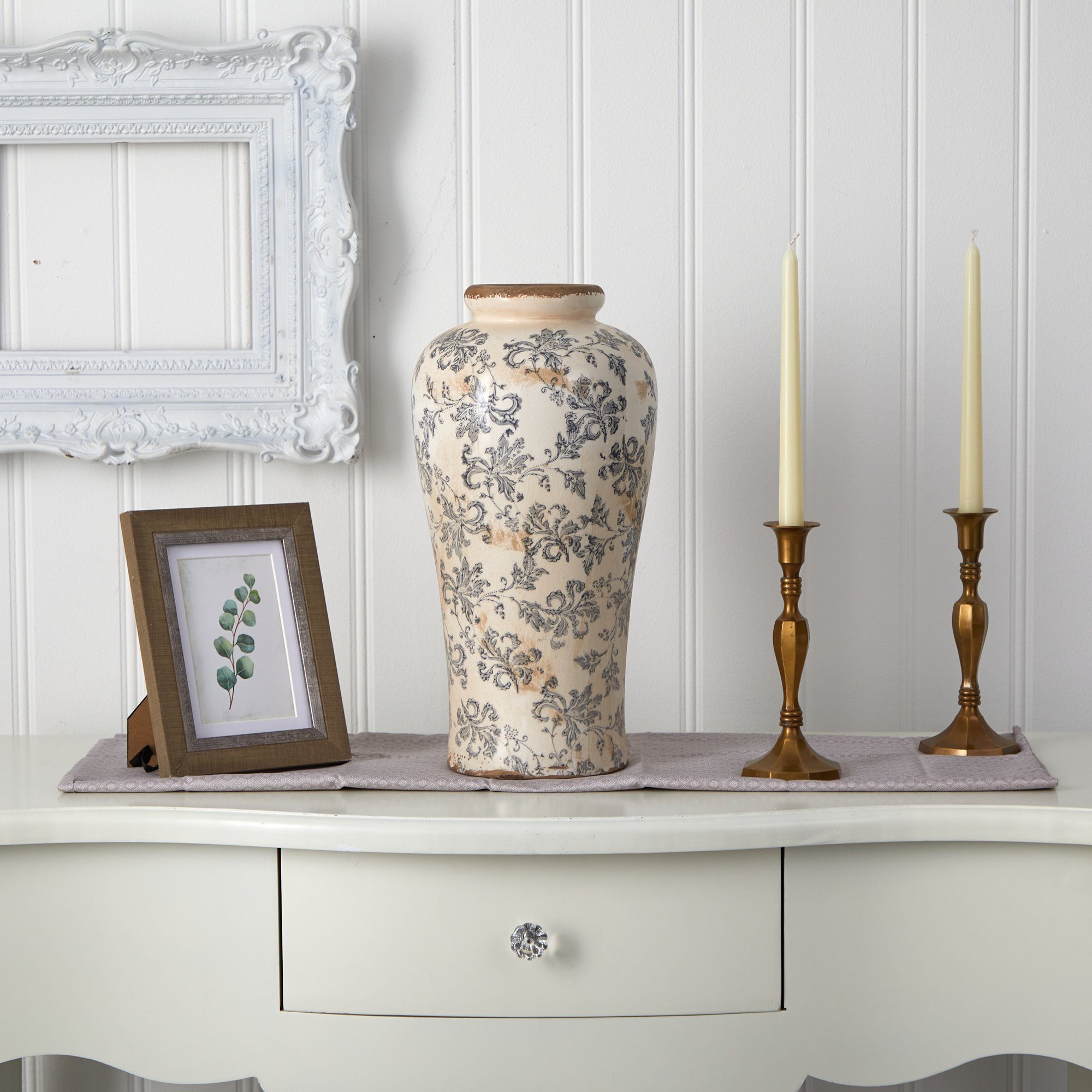 16” Tuscan Ceramic Floral Scroll Urn Vase Main image
