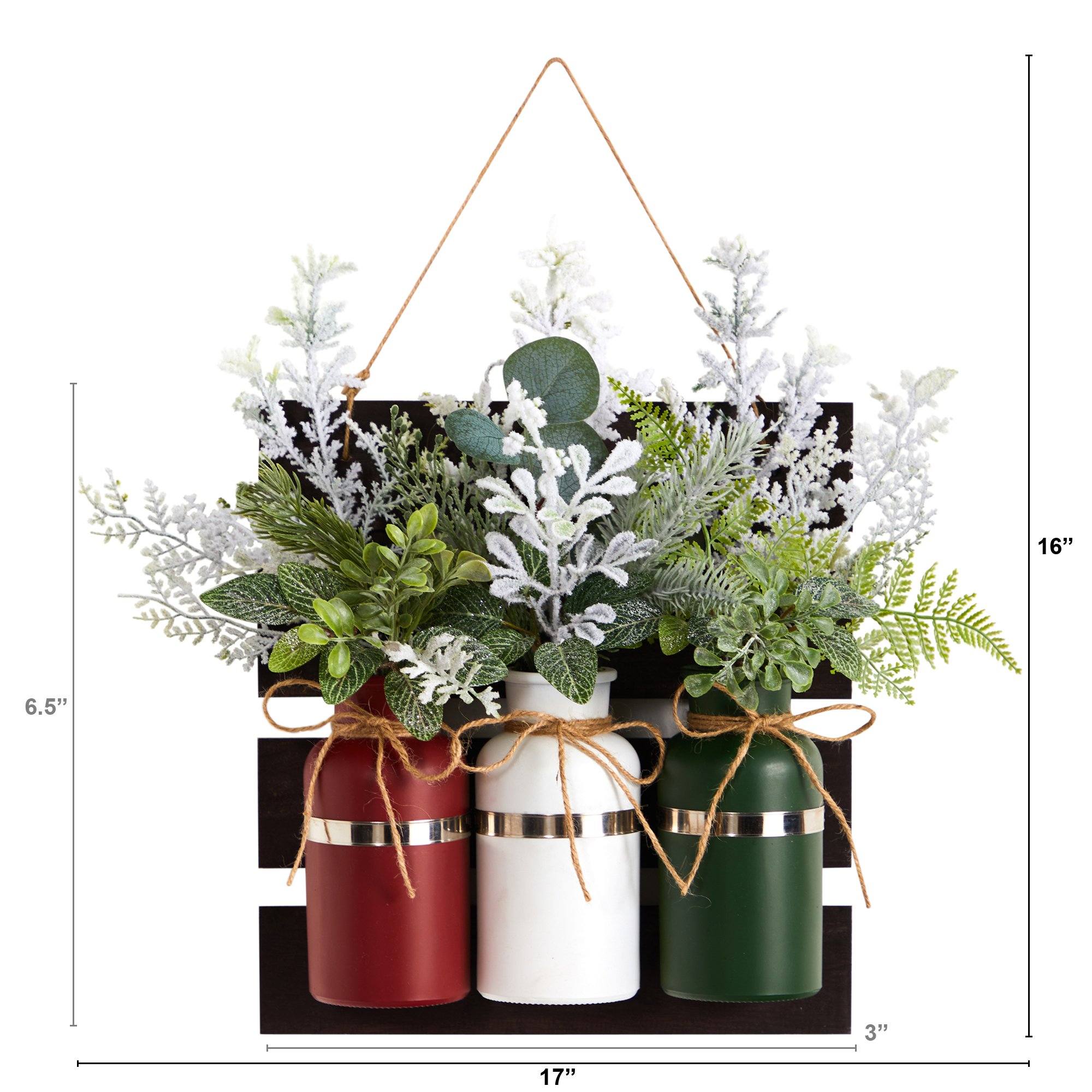 17” Holiday Assorted Christmas Pine Hanging Three Piece Mason Jar Arrangement Wall Art Décor Secondary image