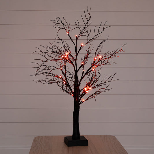 2’ Pre-Lit Halloween Deluxe Black Twig Artificial Fall Tree with 44 Orange & Purple LED Lights