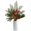 23” Mixed Pine, Pinecone and Berry Artificial Arrangement in White Vase