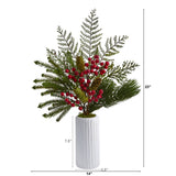 23” Mixed Pine, Pinecone and Berry Artificial Arrangement in White Vase