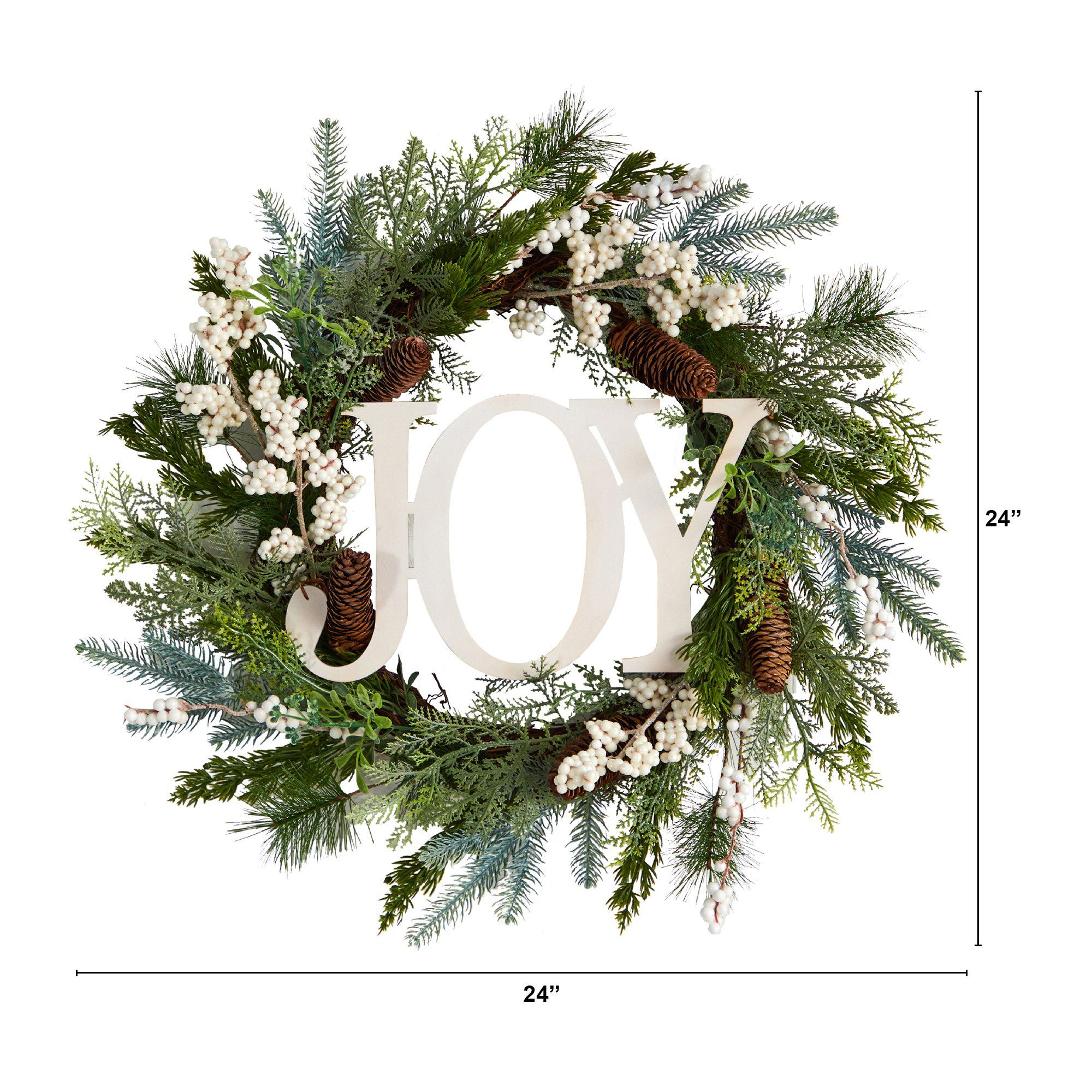 24” Christmas Joy Greenery Holiday Artificial Wreath Secondary image