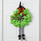 26" Halloween Witch Broom and Hat Mesh Wreath"