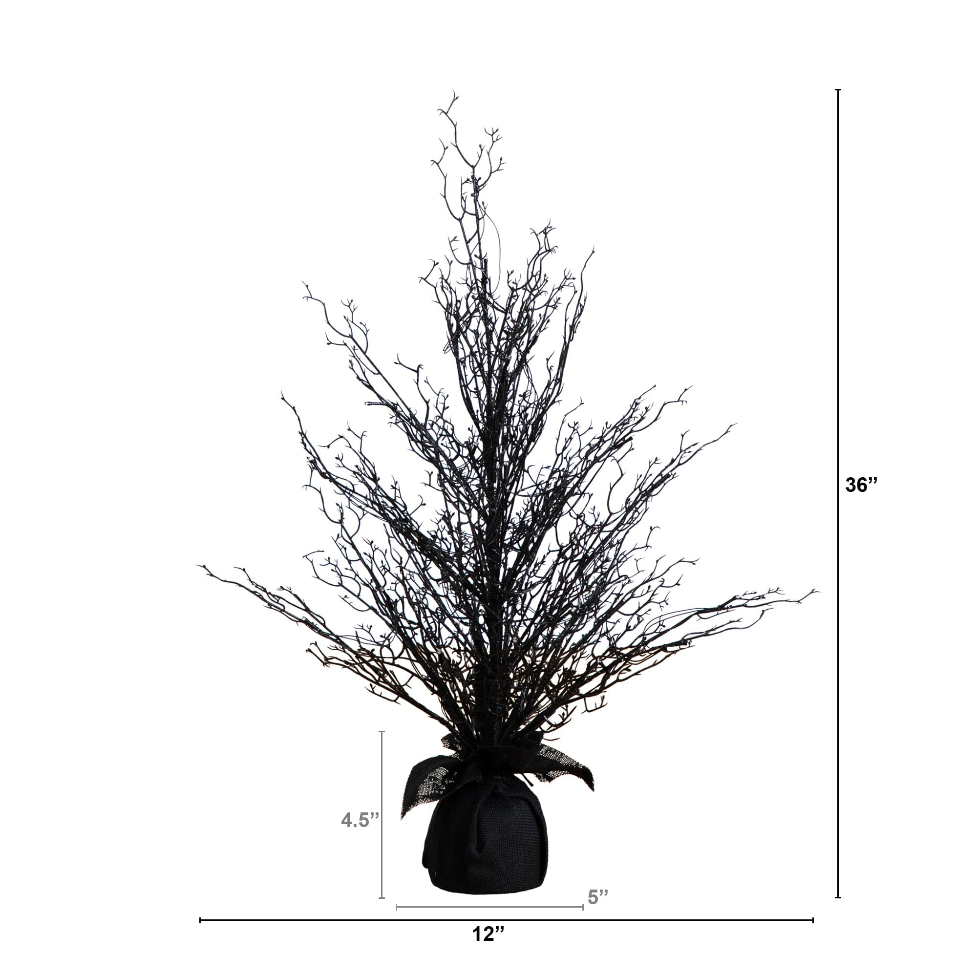3’ Pre-Lit Halloween Black Twig Artificial Fall Tree in Burlap Planter with 42 Warm White LED Lights Secondary image