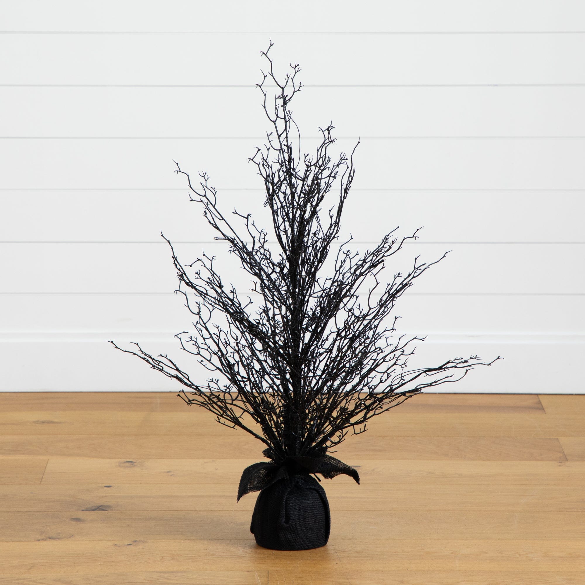 3’ Pre-Lit Halloween Black Twig Artificial Fall Tree in Burlap Planter with 42 Warm White LED Lights Main image