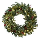 30” Lighted Pine Wreath With Berries & Pine Cones