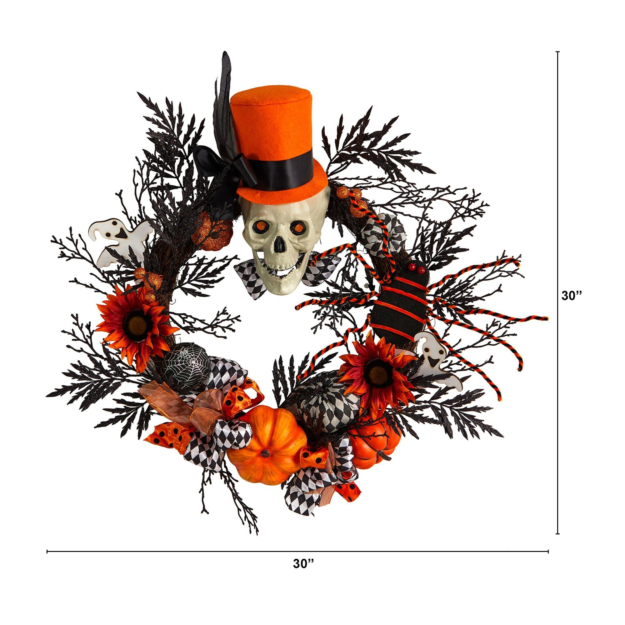 30” Spider and Skull with Top Hat Halloween Wreath Secondary image