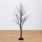 4’ Pre-Lit Halloween Deluxe Black Twig Artificial Tree with 81 Orange & Purple LED Lights