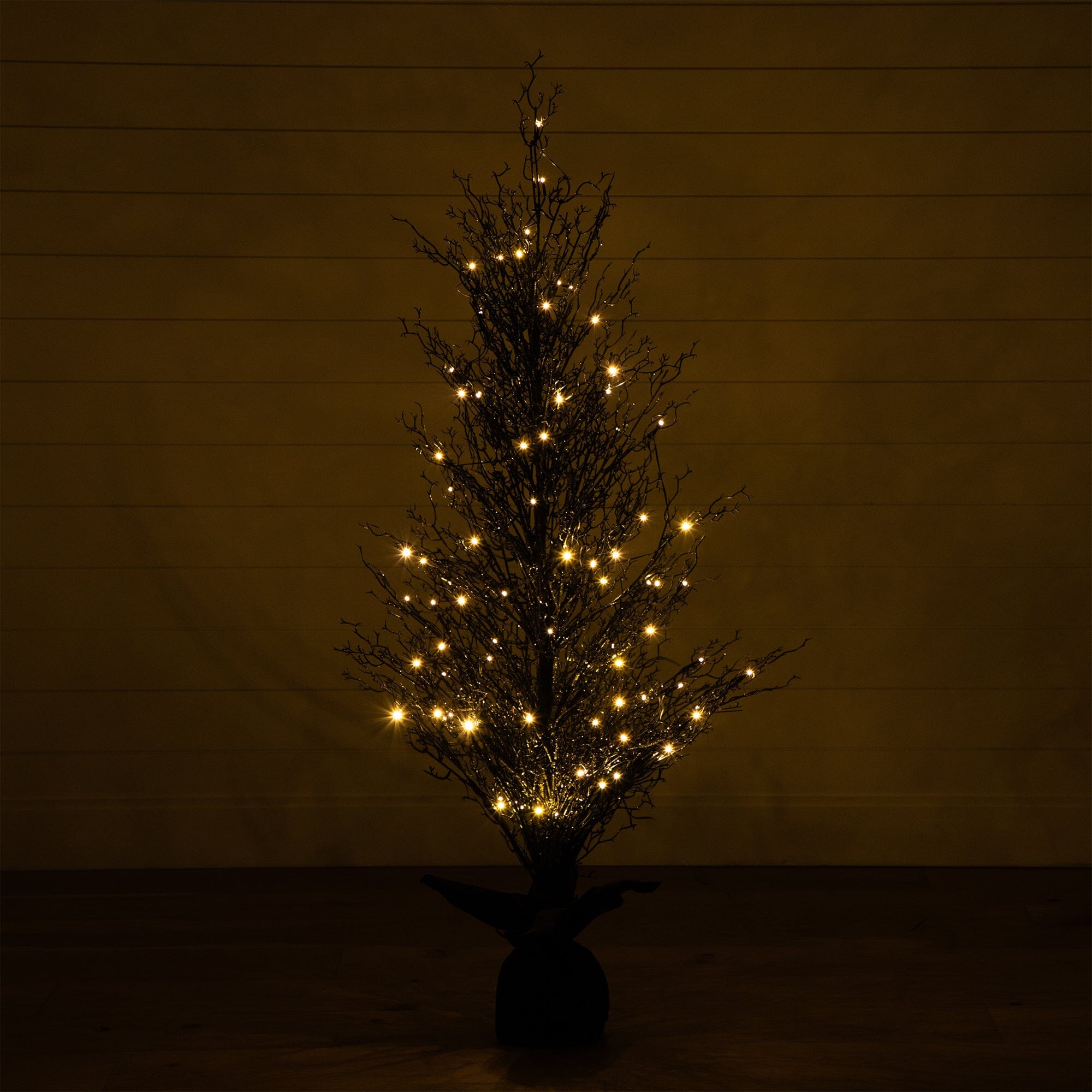 5’ Pre-Lit Halloween Black Twig Artificial Fall Tree in Burlap Planter with 85 Warm White LED Lights Secondary image