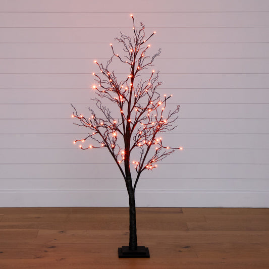 5’ Pre-Lit Halloween Deluxe Black Twig Artificial Fall Tree with 102 Orange & Purple LED Lights