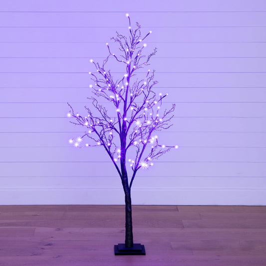 5’ Pre-Lit Halloween Deluxe Black Twig Artificial Fall Tree with 102 Orange & Purple LED Lights