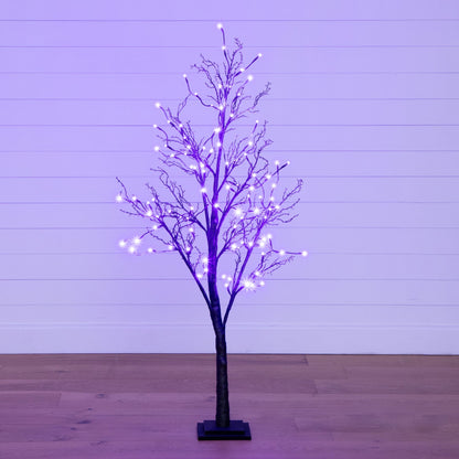 5’ Pre-Lit Halloween Deluxe Black Twig Artificial Tree with 102 Orange & Purple LED Lights