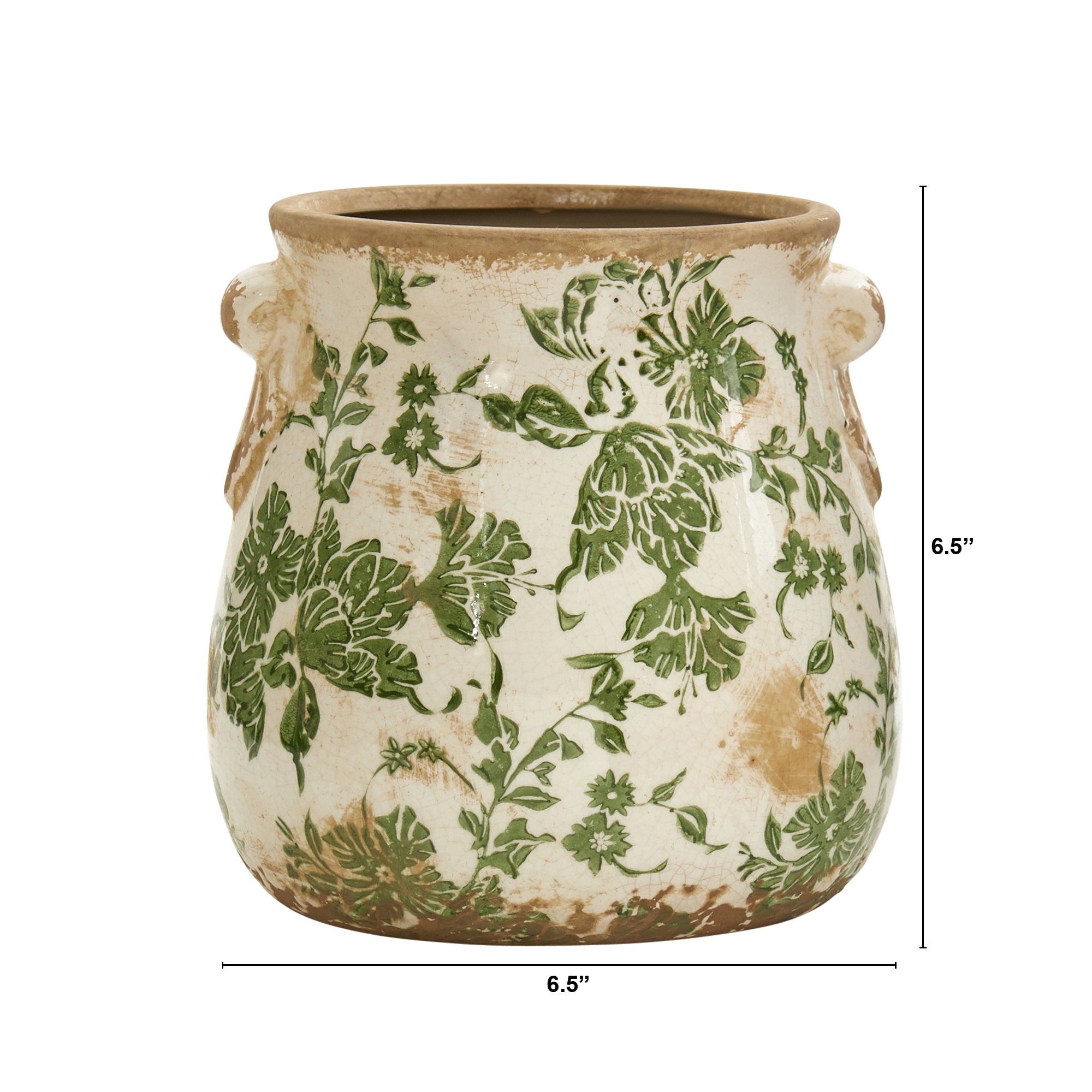 6.5” Tuscan Ceramic Green Scroll Planter Main image