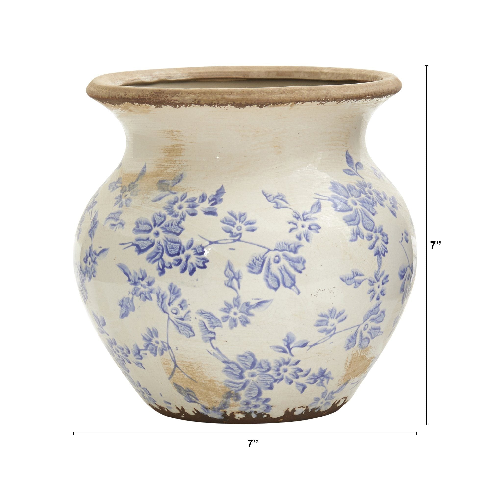 7” Tuscan Ceramic Blue Scroll Urn Vase Secondary image