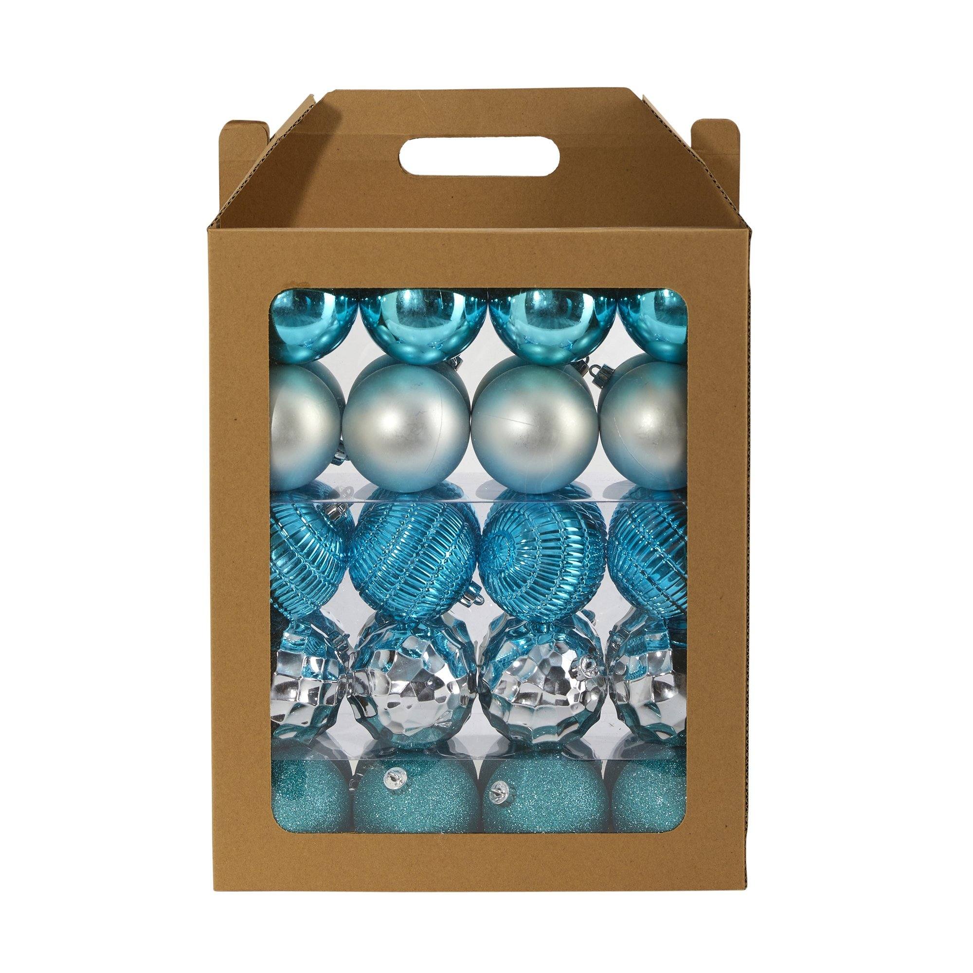 40 Count Christmas Tree Shatterproof Ornament Box Set with Re-Useable Box