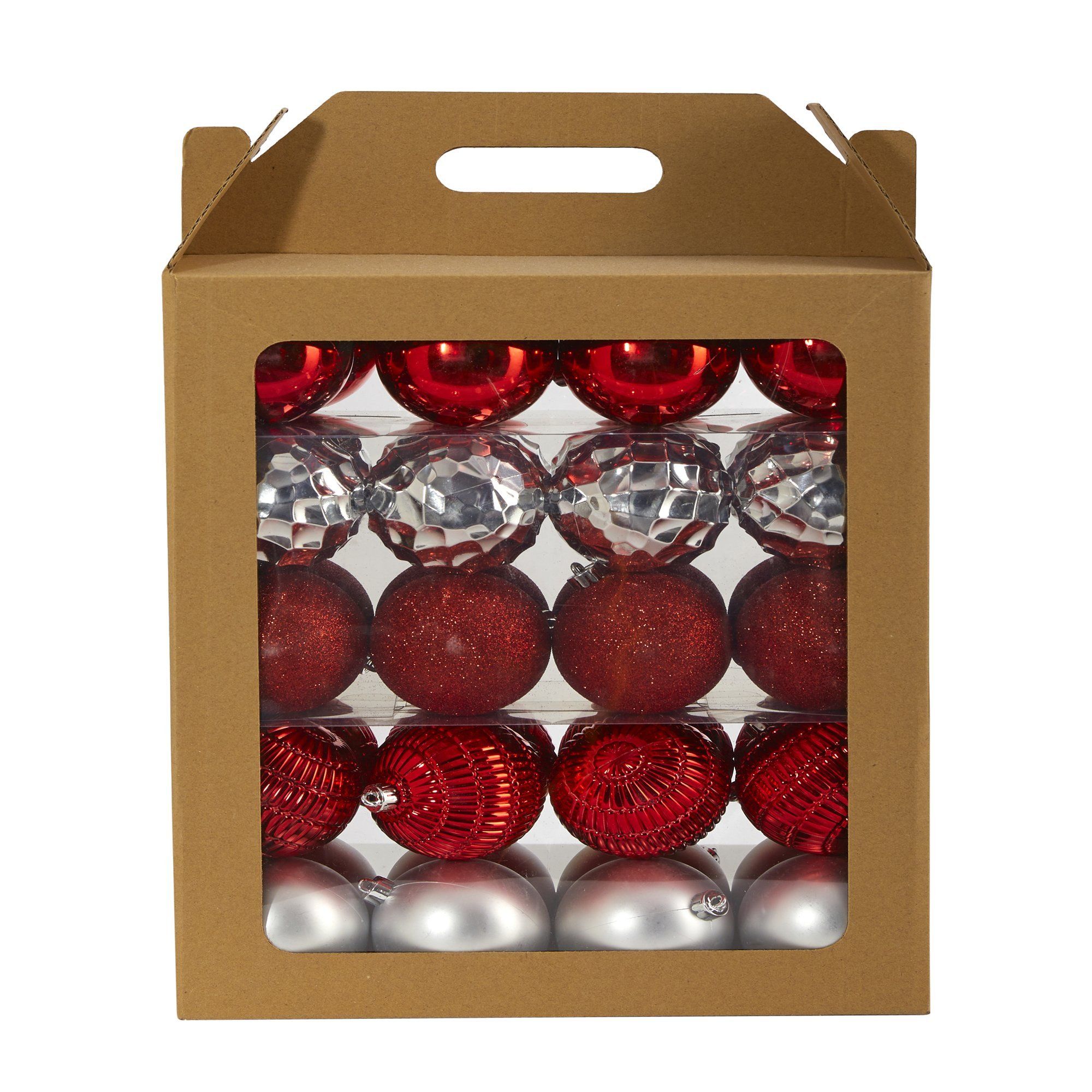 40 Count Christmas Tree Shatterproof Ornament Box Set with Re-Useable Box