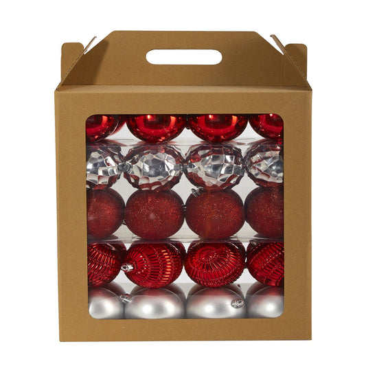 Holiday Shatterproof, 40 Count Christmas Tree Ornament Box Set, 80mm with Re-Useable Box Red