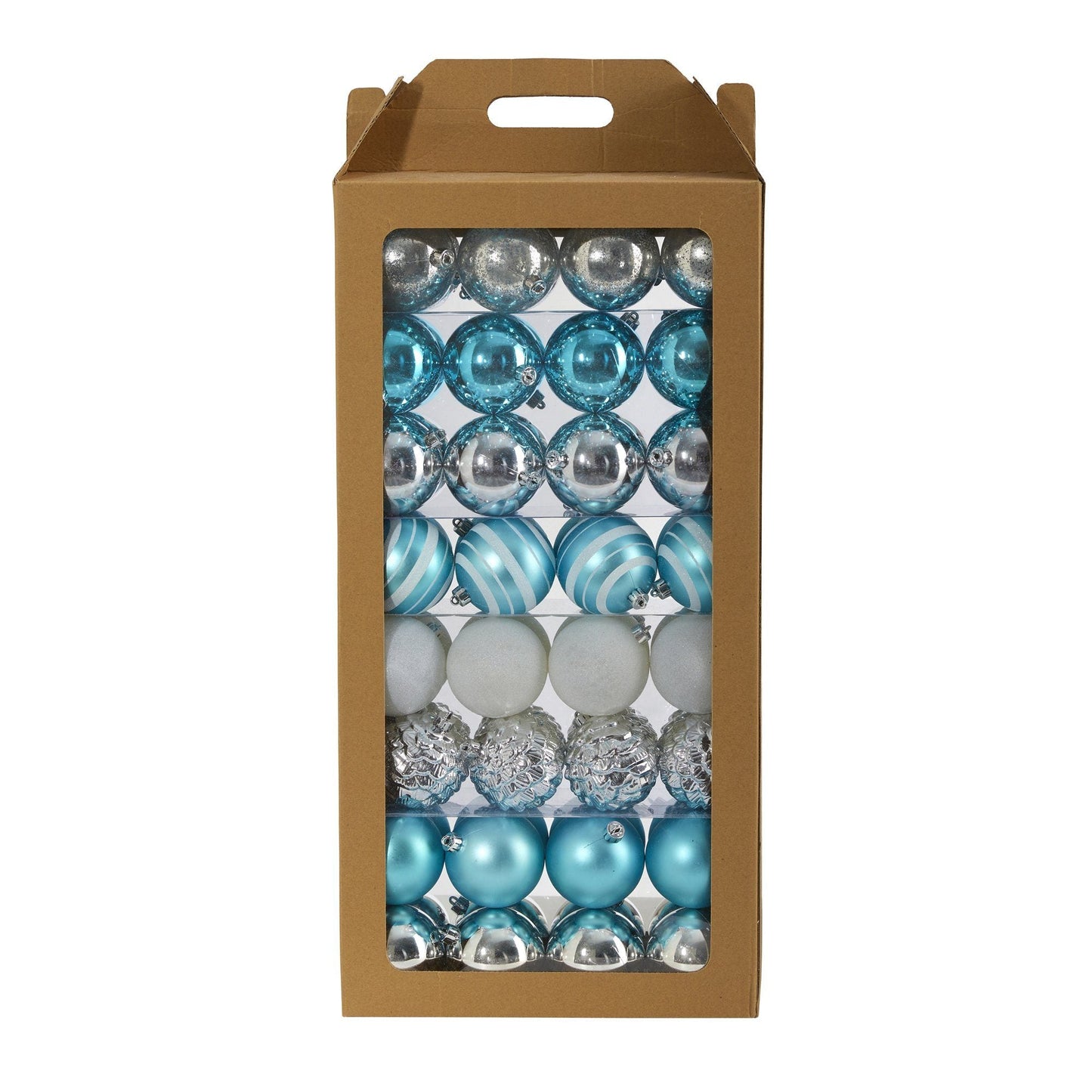 Holiday Shatterproof, 64 Count Christmas Tree Ornament Set, 80mm with Re-Useable Box Blue
