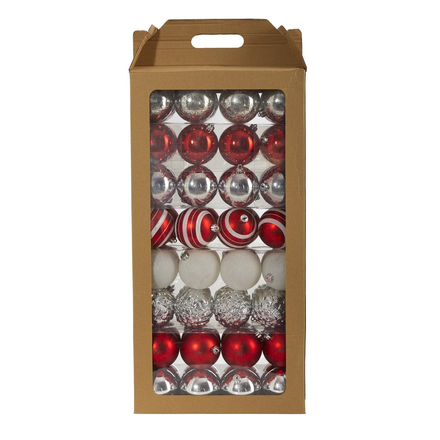 Holiday Shatterproof, 64 Count Christmas Tree Ornament Set, 80mm with Re-Useable Box Red