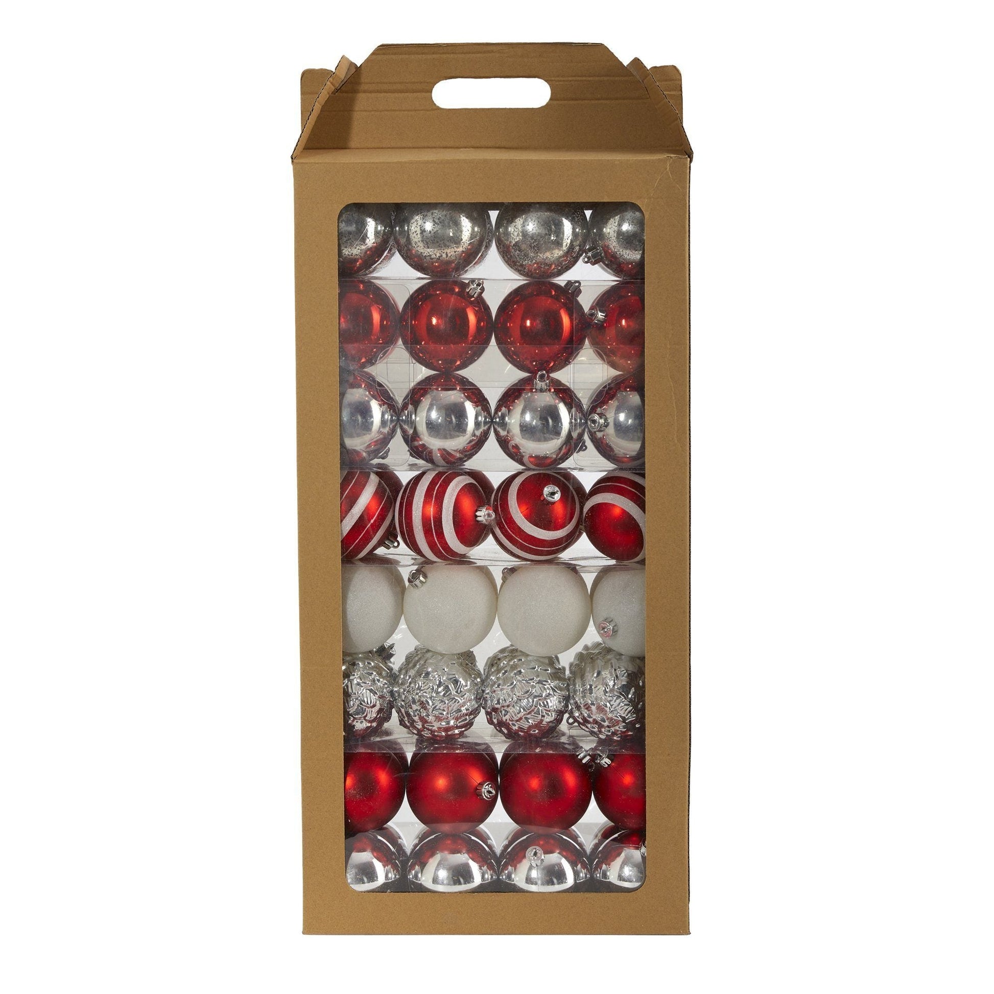 Holiday Shatterproof, 64 Count Christmas Tree Ornament Set, 80mm with Re-Useable Box Red