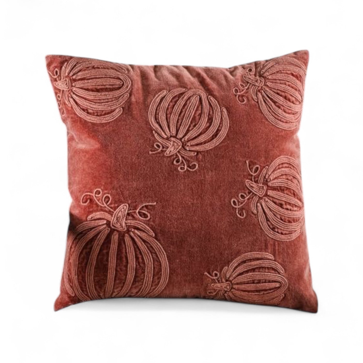 Auburn Pumpkin Embroidered Velvet Pillow Main image